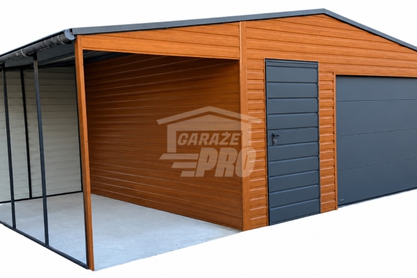 Ogłoszenie - Garaż blaszany 5x6 m + wiata 2x6 m brama segmentowa drzwi okno drewnopodobny rynny GP768. Zdjęcie 1