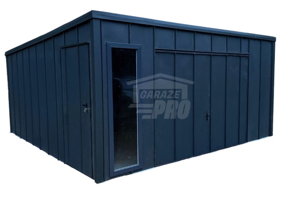 Ogłoszenie - Garaż blaszany 5x5 m - brama uchylna - drzwi - okno - antracyt - blacha na rąbek - dach spad w tył GP742. Zdjęcie 1