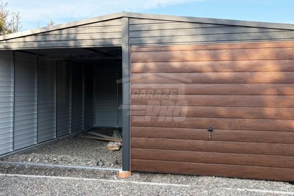 Ogłoszenie - Garaż blaszany 6x6 m - 2x brama uchylna - ściana działowa drewnopodobny - dach rynny GP744. Zdjęcie 4