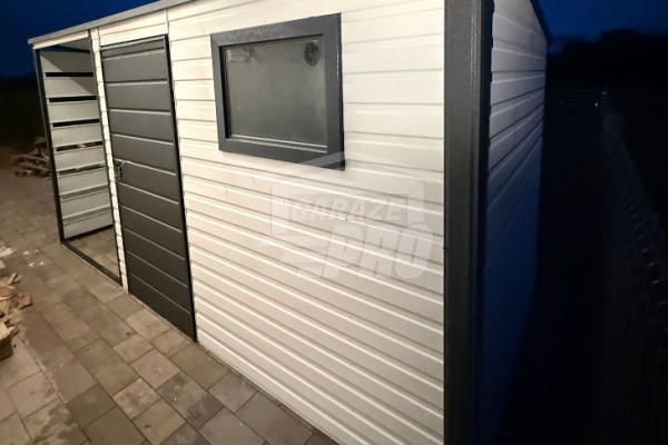 Ogłoszenie - Schowek - domek ogrodowy 2,5x2 m + wiata 2x2 m  - drzwi - okno - biały - dach spad w tył GP747. Zdjęcie 2