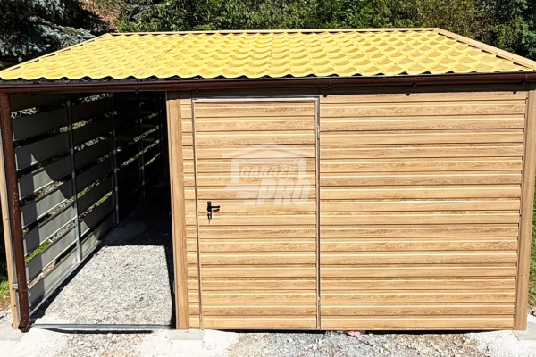 Ogłoszenie - Domek ogrodowy 2,5x5 m + wiata 1,5x5 m drzwi 2x okno drewnopdobny dwuspad odwrócony blachodachówka rynny GP755. Zdjęcie 3