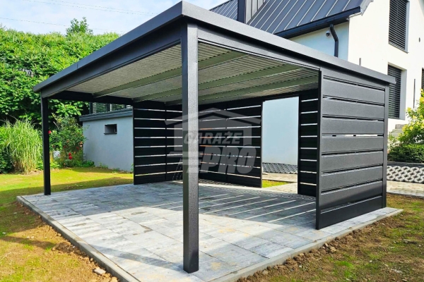 Ogłoszenie - Carport - Wiata samochodowa 6x4 m - dodatkowa zabudowa - antracyt - dach spad w tył - rynna GP760. Zdjęcie 5
