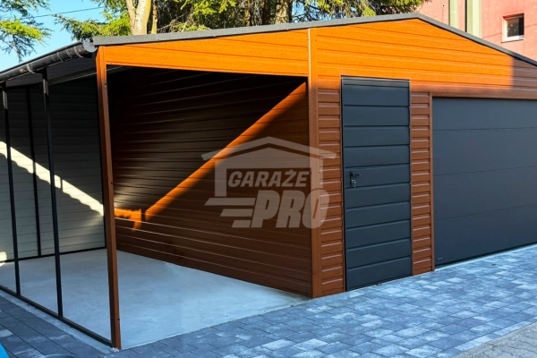 Ogłoszenie - Garaż blaszany 5x6 m + wiata 2x6 m brama segmentowa drzwi okno drewnopodobny rynny GP768. Zdjęcie 2