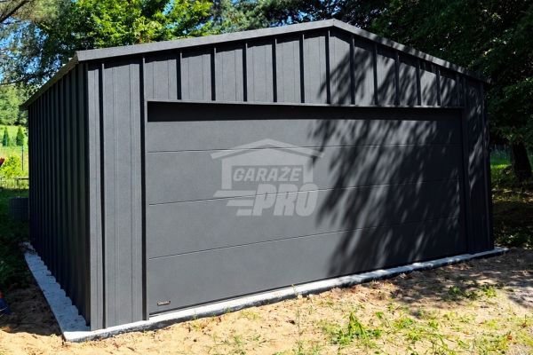 Ogłoszenie - Garaż blaszany 6x5,5 m - brama segmentowa - drzwi - antracyt - blacha na rąbek - dach dwuspadowy GP769. Zdjęcie 3