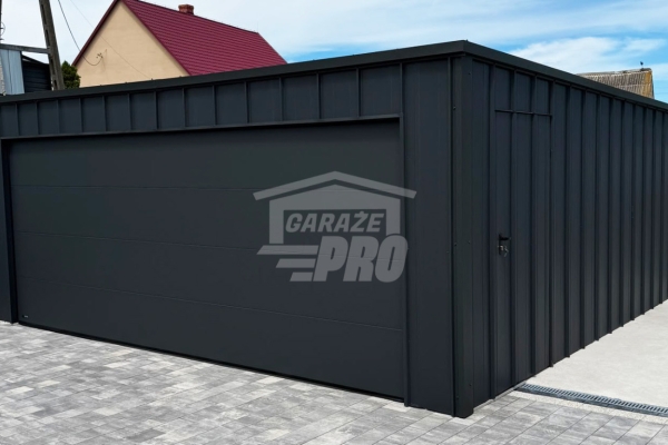 Ogłoszenie - Garaż blaszany 6x6 m - brama segmentowa - drzwi - antracyt - blacha na rąbek - dach spad w tył - rynna GP770. Zdjęcie 3