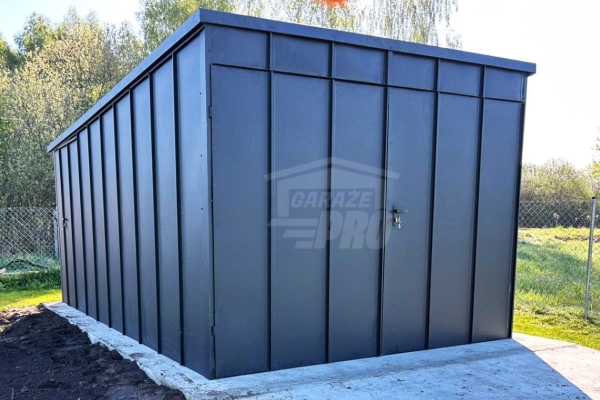 Ogłoszenie - Garaż blaszany 3x5 m - brama dwuskrzydłowa - drzwi - antracyt - blacha na rąbek - dach spad w tył GP740. Zdjęcie 2
