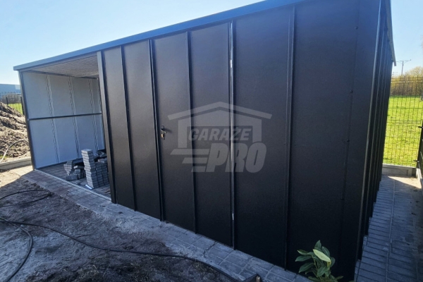 Ogłoszenie - Schowek - domek ogrodowy 2,3x3 m + wiata 3x3 m - drzwi - antracyt - blacha na rąbek - dach spad w tył GP746. Zdjęcie 2
