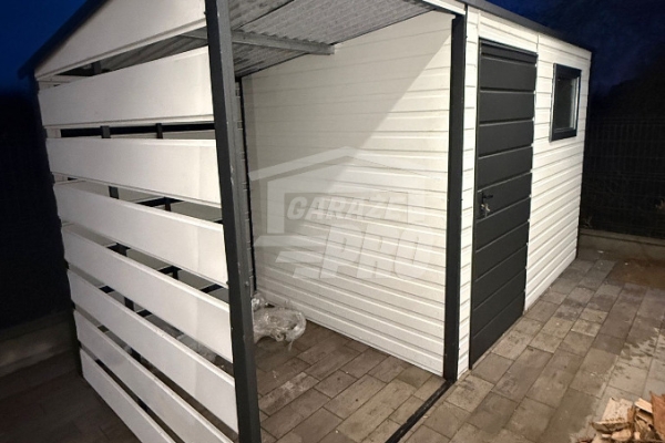 Ogłoszenie - Schowek - domek ogrodowy 2,5x2 m + wiata 2x2 m  - drzwi - okno - biały - dach spad w tył GP747. Zdjęcie 4