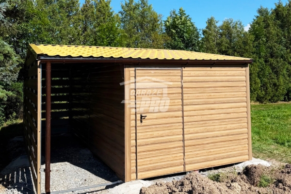 Ogłoszenie - Domek ogrodowy 2,5x5 m + wiata 1,5x5 m drzwi 2x okno drewnopdobny dwuspad odwrócony blachodachówka rynny GP755. Zdjęcie 4