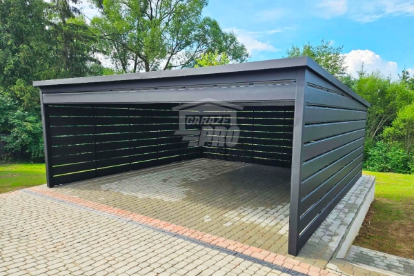 Ogłoszenie - Carport - wiata samochodowa 5x6 m - dodatkowa zabudowa - antracyt - dach spad w tył - rynna GP759. Zdjęcie 5