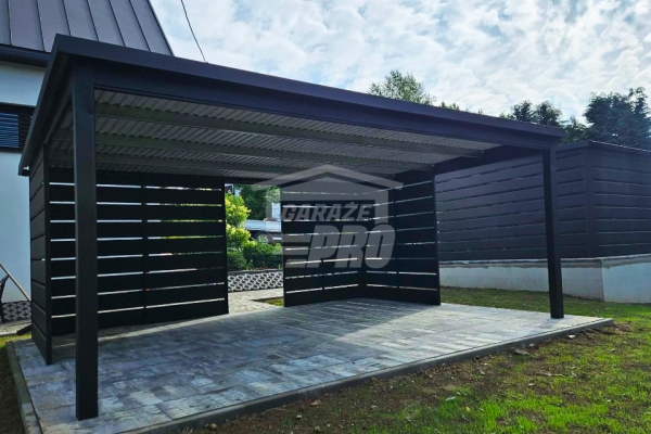 Ogłoszenie - Carport - Wiata samochodowa 6x4 m - dodatkowa zabudowa - antracyt - dach spad w tył - rynna GP760. Zdjęcie 2