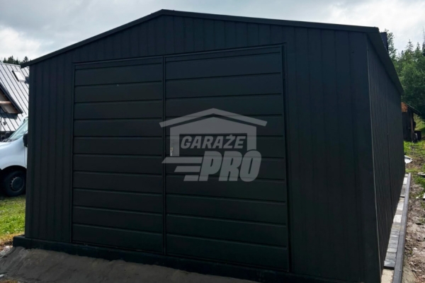 Ogłoszenie - Garaż blaszany 4,5x8 m - brama dwuskrzydłowa - drzwi - antracyt - dach dwuspadowy GP764. Zdjęcie 2