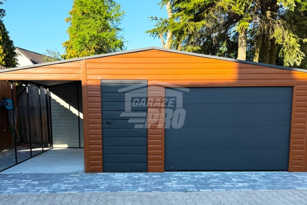 Ogłoszenie - Garaż blaszany 5x6 m + wiata 2x6 m brama segmentowa drzwi okno drewnopodobny rynny GP768. Zdjęcie 4