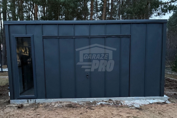 Ogłoszenie - Garaż blaszany 5x5 m - brama uchylna - drzwi - okno - antracyt - blacha na rąbek - dach spad w tył GP742. Zdjęcie 2