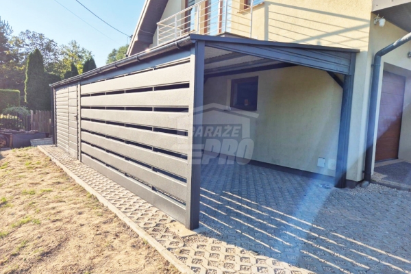 Ogłoszenie - Schowek - domek ogrodowy 3x4 m + wiata 3x6 m - drzwi - antracyt - dach spad w bok - rynny GP751. Zdjęcie 3