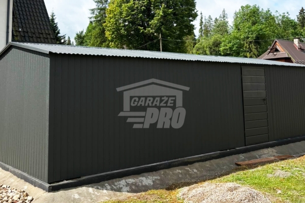 Ogłoszenie - Garaż blaszany 4,5x8 m - brama dwuskrzydłowa - drzwi - antracyt - dach dwuspadowy GP764. Zdjęcie 4