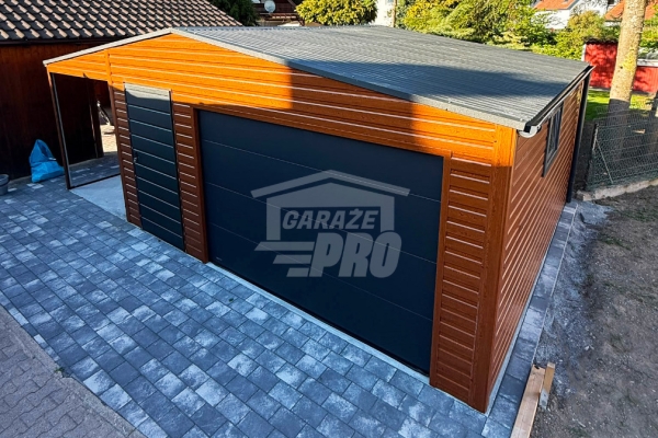 Ogłoszenie - Garaż blaszany 5x6 m + wiata 2x6 m brama segmentowa drzwi okno drewnopodobny rynny GP768. Zdjęcie 5