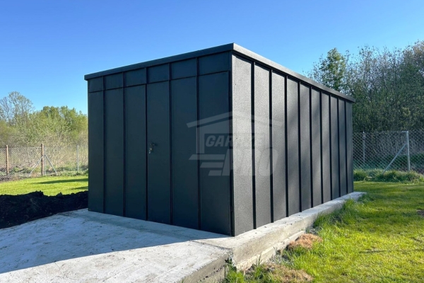 Ogłoszenie - Garaż blaszany 3x5 m - brama dwuskrzydłowa - drzwi - antracyt - blacha na rąbek - dach spad w tył GP740. Zdjęcie 4