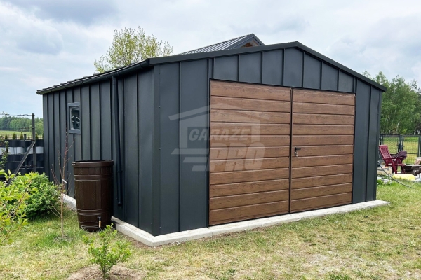 Ogłoszenie - Garaż blaszany 5x6 m - brama dwuskrzydłowa - 2x okno drewnopodobny - blacha na rąbek dach GP743. Zdjęcie 4