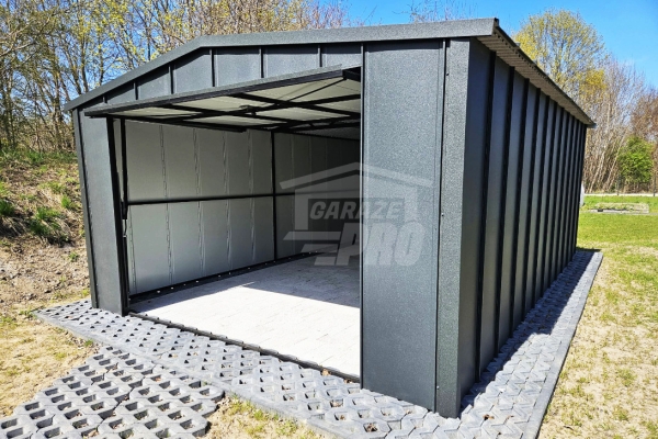 Ogłoszenie - Garaż blaszany 4x6 m - brama uchylna - antracyt - blacha na rąbek - dach dwuspadowy GP741. Zdjęcie 4