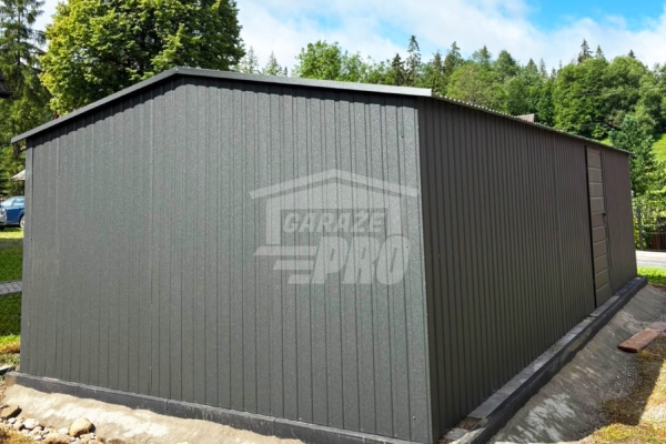 Ogłoszenie - Garaż blaszany 4,5x8 m - brama dwuskrzydłowa - drzwi - antracyt - dach dwuspadowy GP764. Zdjęcie 5