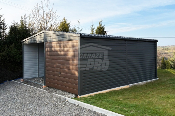 Ogłoszenie - Garaż blaszany 6x6 m - 2x brama uchylna - ściana działowa drewnopodobny - dach rynny GP744. Zdjęcie 3