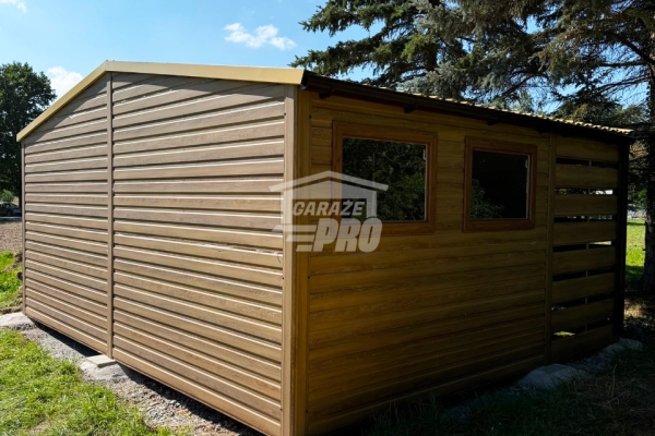Ogłoszenie - Domek ogrodowy 2,5x5 m + wiata 1,5x5 m drzwi 2x okno drewnopdobny dwuspad odwrócony blachodachówka rynny GP755. Zdjęcie 2