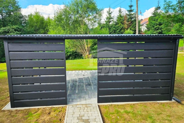Ogłoszenie - Carport - Wiata samochodowa 6x4 m - dodatkowa zabudowa - antracyt - dach spad w tył - rynna GP760. Zdjęcie 6