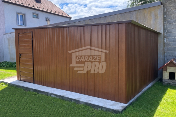 Ogłoszenie - Garaż blaszany 4,5x6 m - brama uchylna - drzwi - złoty dąb - drewnopodobny - dach spad w tył GP763. Zdjęcie 2