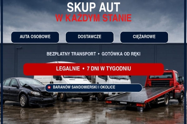 Ogłoszenie - Skup aut w Baranowie Sandomierskim - Złomujemy24h. Zdjęcie 1