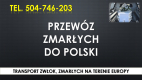 Ogłoszenie - Przewóz ciał zmarłych, tel. 504-746-203.  Sprowadzenie zwłok z zagranicy do Polski. Cennik - Dolnośląskie