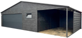 Ogłoszenie - Garaż blaszany PREMIUM 8x6m + wiata 3x6 Brama segmentowa drzwi okno  antracyt Drewnopodobny  rynny TS978 - Białogard - 35 450,00 zł