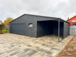 Ogłoszenie - Garaż blaszany PREMIUM 8x6m + wiata 3x6 Brama segmentowa drzwi okno  antracyt Drewnopodobny  rynny TS978 - Białogard - 35 450,00 zł
