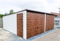Ogłoszenie - GARAŻ BLASZANY 6m x 6m poziom - spad tył 2x Brama uchylna - ciemny orzech + biały - dodatkowe drzwi TS252. Miniaturka 2