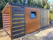 Ogłoszenie - Schowek - domek ogrodowy 4x2,5m + wiata 1m - brama dwuskrzydłowa - jasny orzech - okno - drewnopodobny - dach TS1102. Miniaturka 3