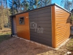 Ogłoszenie - Schowek - domek ogrodowy 4,5x2m + wiata 2m - brama - okno - jasny orzech - drewnopodobny - dach spad w tył TKD371. Miniaturka 4