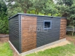 Ogłoszenie - Schowek - Domek ogrodowy 4x2m -wiata 1m - okno - ciemny orzech - drewnopodobny - sosna norweska - dach spad w tył GP622. Miniaturka 4