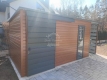 Ogłoszenie - Schowek - domek ogrodowy 4,4x2,5m + wiata 1,1x2,5m - drzwi przesuwne - drzwi - okno - antracyt - jasny brąz - dach spad. Miniaturka 2