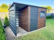 Ogłoszenie - Schowek - domek ogrodowy 2,5x2m - wiata 1m - drzwi - okno - ciemny orzech - drewnopodobny - dach spad w tył ID1103. Miniaturka 4