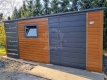 Ogłoszenie - Schowek - domek ogrodowy 4x2,5m + wiata 1m - brama dwuskrzydłowa - jasny orzech - okno - drewnopodobny - ID1019. Miniaturka 2