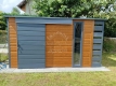 Ogłoszenie - Schowek - domek ogrodowy 4,5x2,5m - wiata 0,5m - drzwi przesuwne - okno drewnopodobny - dach spad w tył ID1087. Miniaturka 4