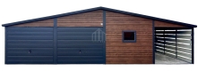 Ogłoszenie - Garaż blaszany 9x6m + wiata 3x6m - 2 x brama uchylna - drzwi - okno - drewnopodobny - dach dwuspadowy - rynny SO176. Miniaturka 1