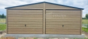 Ogłoszenie - Garaż blaszany 6x5,8m - 2x brama uchylna - drzwi - okno - winchester - drewnopodobny - rynny - dach dwuspadowy ST137. Miniaturka 4