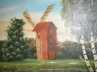 Ogłoszenie - Duży stary obraz olejny na płótnie 57x105 pejzaż wiejski z wiatrakiem. Miniaturka 2