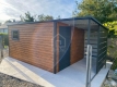 Ogłoszenie - Schowek - Domek ogrodowy 4x2m + wiata 1,5m drzwi okno ciemny orzech drewnopodobny - antracyt - dach spad w tył PLG261. Miniaturka 4