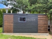 Ogłoszenie - Schowek - Domek ogrodowy 4x2m -wiata 1m - okno - ciemny orzech - drewnopodobny - sosna norweska - dach spad w tył ST184. Miniaturka 3