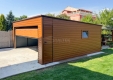 Ogłoszenie - Garaż blaszany 6x5m - brama segmentowa - drzwi - okno - jasny orzech - drewnopodobny - dach spad w tył ST223. Miniaturka 4