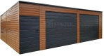 Ogłoszenie - Garaż blaszany 7,5x5,5 - 2x brama - drzwi - jasny orzech drewnopodobny Dach spad w tył ST166. Miniaturka 1