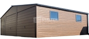 Ogłoszenie - Garaż blaszany 8x6m - 2x Brama - drzwi - 2x okno - ciemny orzech - drewnopodobny - Dach dwuspadowy ST175. Miniaturka 1