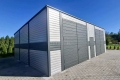 Ogłoszenie - Hala - garaż blaszany 9,5x9m - 2 x brama dwuskrzydłowa - drzwi - jasny srebrny - antracyt - dach spad w tył TS1212. Miniaturka 5